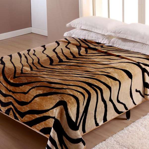 Cobertor Corttex Raschel Tigre Bege Casal 