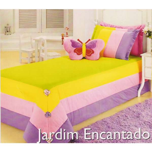 Kit DecorArt Jardim Encantado 150 fios 3 pe�as Solteiro