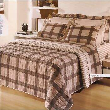Edredom Percal 180 Fios Andreza Square Kaki King Size