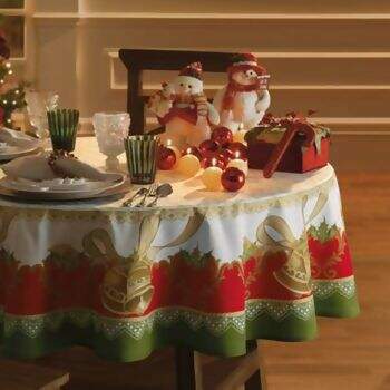 Toalha de Mesa Karsten Algod�o Natal Jingle Bells 140 x 140 cms