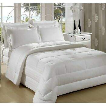 Edredom Percal 260 Fios Stripes Branco Andreza Queen