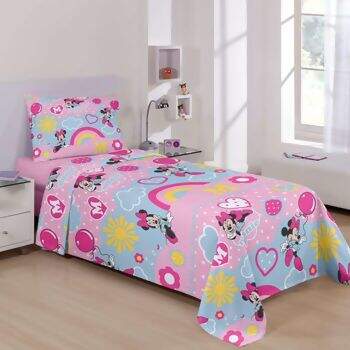 Colcha de Crepe Santista Disney Minnie RainBow Solteiro