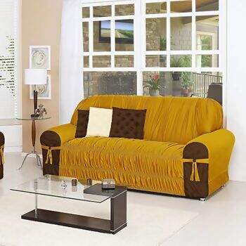 Capa para Sof� Glamour Mostarda com Tabaco - 2 e 3 Lugares