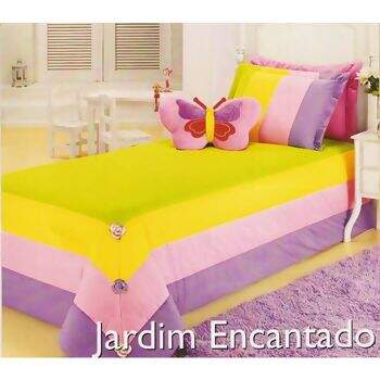 Kit DecorArt Jardim Encantado 150 fios 3 pe�as Solteiro