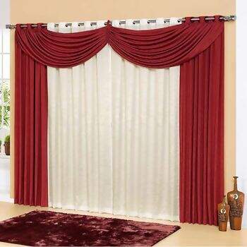 Cortina Lavive Alphaville Palha com Vermelho 180 x 200 para Var�o Simples