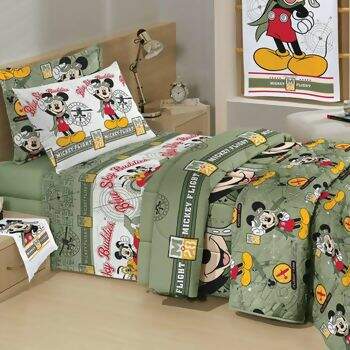 Kit Cobreleito Santista Disney 150 Fios Mickey Flight Solteiro
