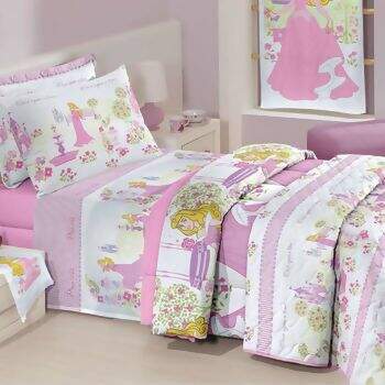 Kit Cobreleito Santista Disney 150 Fios Princess Glow Solteiro