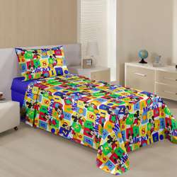 Colcha de Crepe Santista Disney Mickey Blocks Solteiro