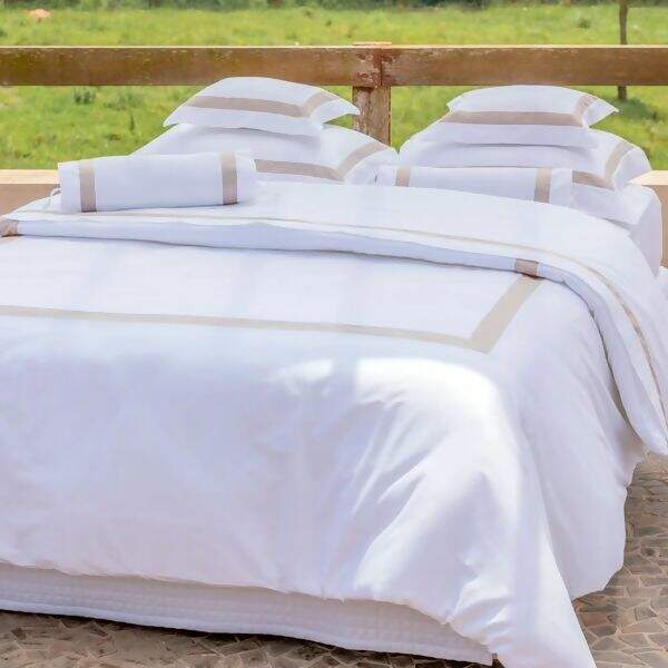Duvet Capa de Edredom 300 Fios Turin Branco/ Kaki Areia - Artelassê