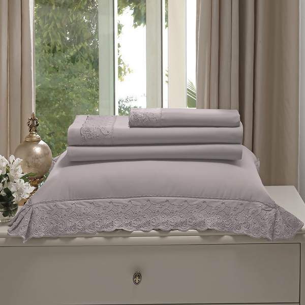 Jogo de Cama 180 Fios Melody Nadia Cinza King - Buettner