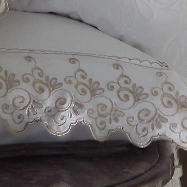 Jogo de Cama 300 Fios Bordado Camille Branco com Bege King - Marken Fassi