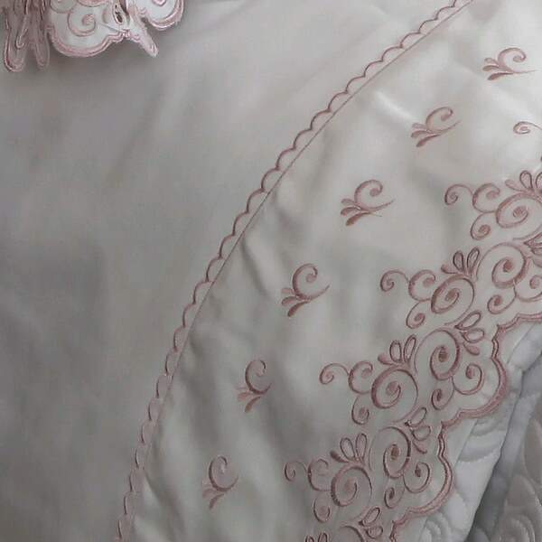 Jogo de Cama 300 Fios Bordado Camille Branco com Rosê Solteiro - Marken Fassi