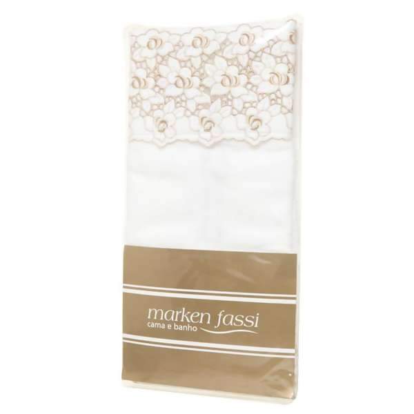 Kit de Lavabo Elegance 2 pç Branco Bordado Bege - Marken Fassi