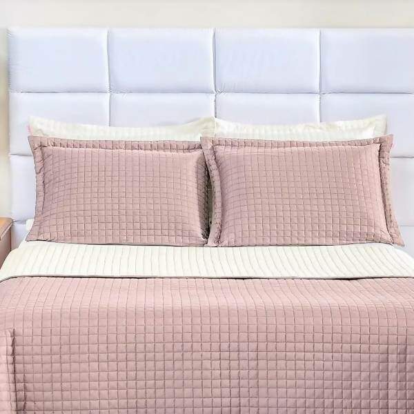 Cobre Leito / Colcha Plaza Microfibra Rosê com Palha Casal 3pç - Lavive