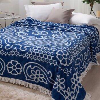 Colcha de Chenille Aristocrata Bruna Azul com Branco Casal 220 x 240 - Jolitex