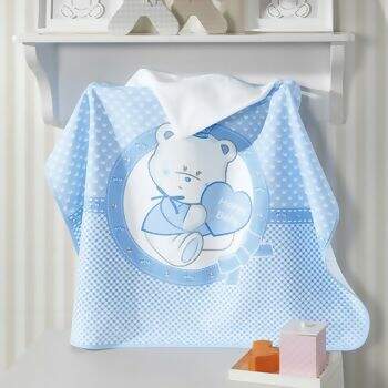 Toalha com Capuz Felpuda Happy Baby Azul 90 x 70 cms - Dohler