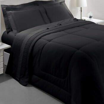 Jogo de Cama  300 Fios Satinee Liso Preto Solteiro King - Kacyumara