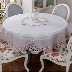 Toalha de Mesa Clássica Bordada Jardim Redonda 180 cms - Argivai
