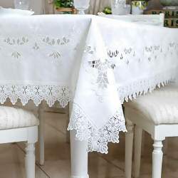 Toalha de Mesa Bordada Piquet Branca (Pérola) 150 x 150 cms - Argivai