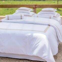 Duvet Capa de Edredom 300 Fios Turin Branco/ Kaki Areia - Artelassê