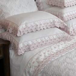 Jogo de Cama 300 Fios Bordado Camille Branco com Rosê Solteiro - Marken Fassi