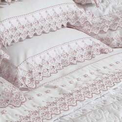 Jogo de Cama 300 Fios Bordado Camille Branco com Rosê Solteiro - Marken Fassi
